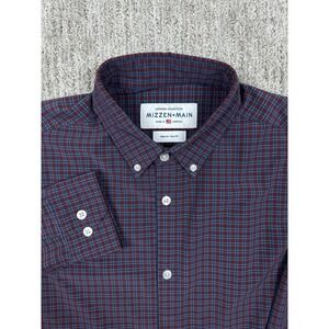 Mizzen+Main Leeward Shirt Men's Med Trim Fit Blue Red Plaid Performance Business